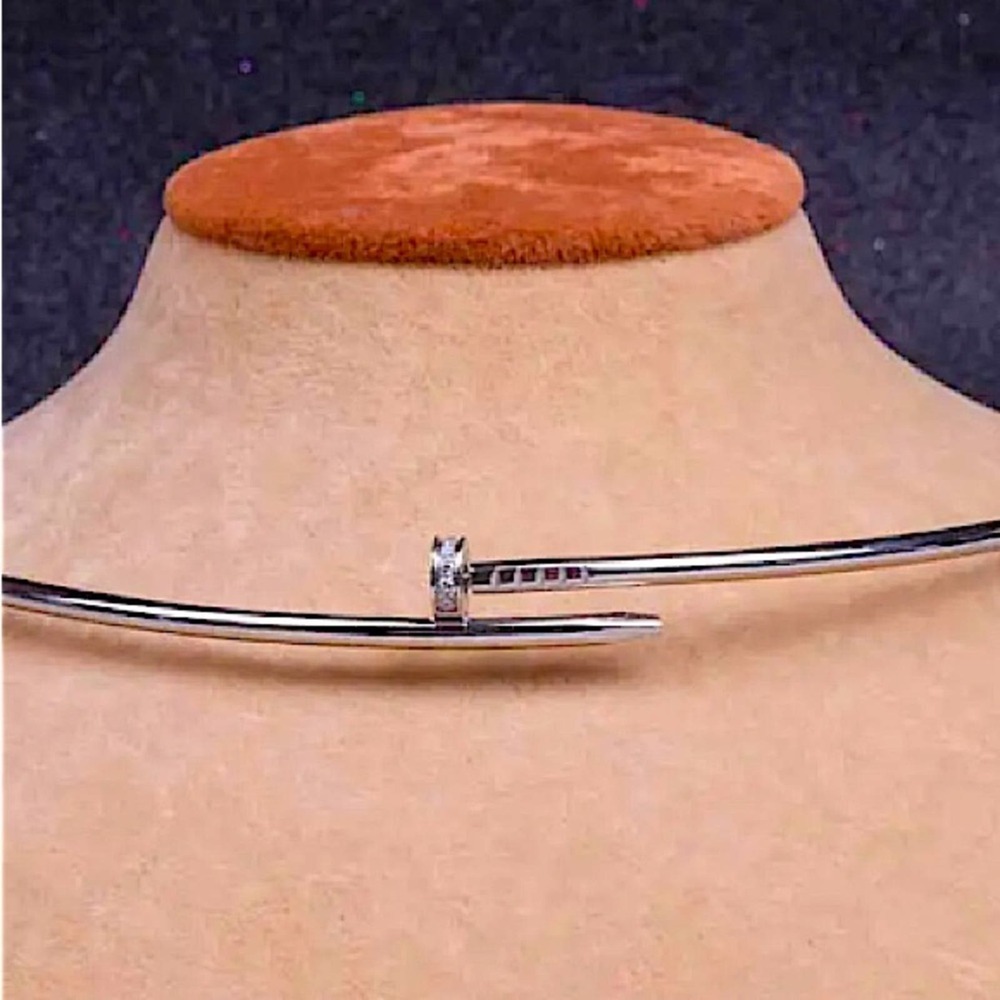 Silver Zircon  Nail Choker Necklace Luxury Minimalist - Picture 4 of 9